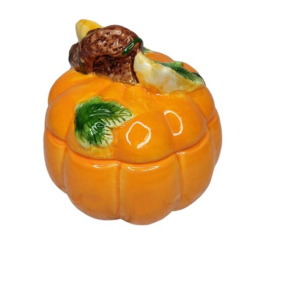 Vintage Royal Norfolk Halloween Pumpkin Ceramic Candy Cookie Jar Fall Autumn Bow - Picture 3 of 7
